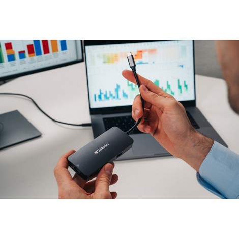 USB (3.2) hub 5-port, 32150, szara, długość przewodu 15cm, Verbatim, 1x USB C, 2x USB A, 1x HDMI USB (3.2) hub 5-port, 32150, szara, długość przewodu 15cm, Verbatim, 1x USB C, 2x USB A, 1x HDMI