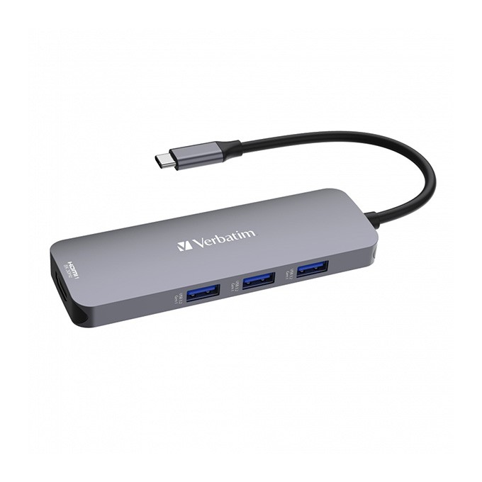 USB (3.2) hub 8-port, 32151, szara, długość przewodu 15cm, Verbatim, 1x USB C, 3x USB A, 2x HDMI, 1x SD 3.0