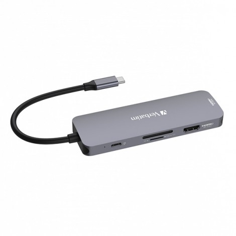 USB (3.2) hub 8-port, 32151, szara, długość przewodu 15cm, Verbatim, 1x USB C, 3x USB A, 2x HDMI, 1x SD 3.0 USB (3.2) hub 8-port, 32151, szara, długość przewodu 15cm, Verbatim, 1x USB C, 3x USB A, 2x HDMI, 1x SD 3.0