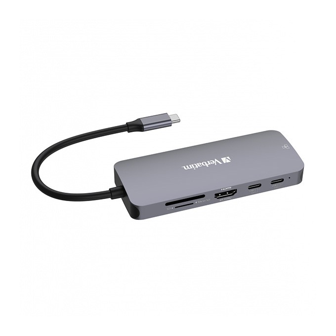 USB (3.2) hub 9-port, 32152, szary, długość przewodu 15cm, Verbatim, 2x USB C, 3x USB A, 1x HDMI, czytnik SD/micro SD