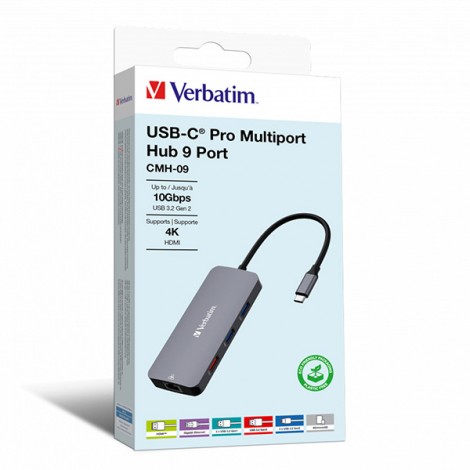 USB (3.2) hub 9-port, 32152, szary, długość przewodu 15cm, Verbatim, 2x USB C, 3x USB A, 1x HDMI, czytnik SD/micro SD USB (3.2) hub 9-port, 32152, szary, długość przewodu 15cm, Verbatim, 2x USB C, 3x USB A, 1x HDMI, czytnik SD/micro SD