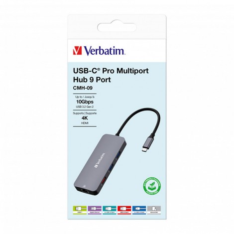 USB (3.2) hub 9-port, 32152, szary, długość przewodu 15cm, Verbatim, 2x USB C, 3x USB A, 1x HDMI, czytnik SD/micro SD USB (3.2) hub 9-port, 32152, szary, długość przewodu 15cm, Verbatim, 2x USB C, 3x USB A, 1x HDMI, czytnik SD/micro SD