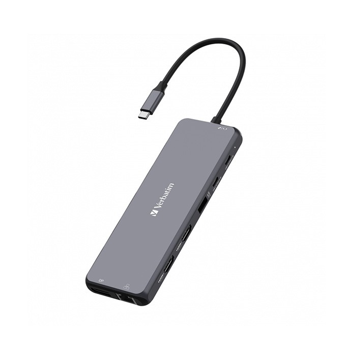 USB (3.2) hub 13-port, 32153, szary, długość przewodu 20 cm, Verbatim, 2x USB C, 6x USB A, 2x HDMI