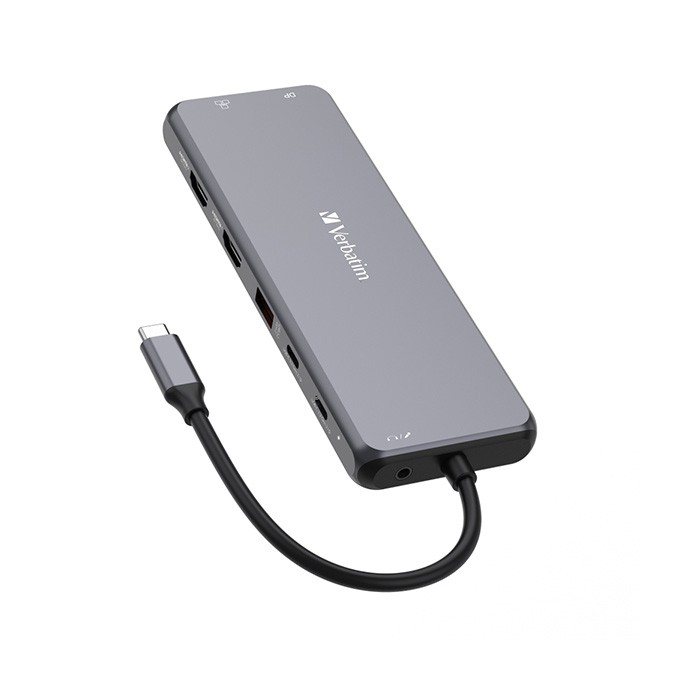 USB (3.2) hub 13-port, 32153, szary, długość przewodu 20 cm, Verbatim, 2x USB C, 6x USB A, 2x HDMI