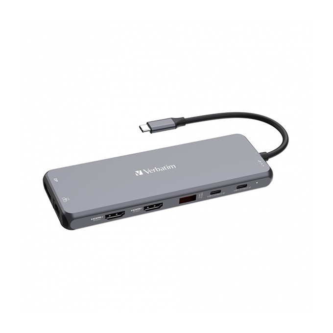 USB (3.2) hub 13-port, 32153, szary, długość przewodu 20 cm, Verbatim, 2x USB C, 6x USB A, 2x HDMI