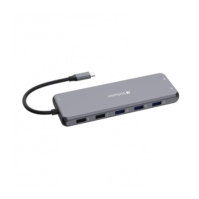 USB (3.2) hub 13-port, 32153, szary, długość przewodu 20 cm, Verbatim, 2x USB C, 6x USB A, 2x HDMI