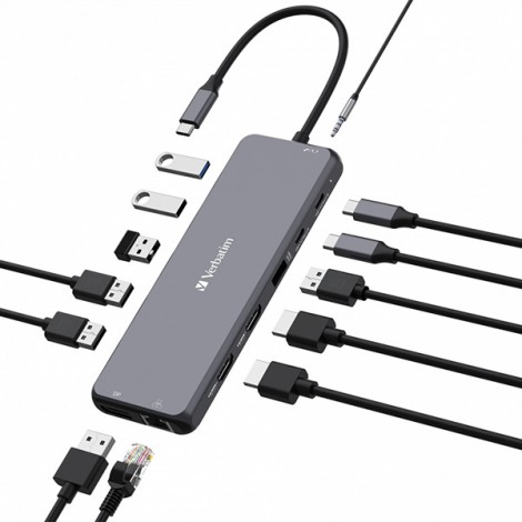 USB (3.2) hub 13-port, 32153, szary, długość przewodu 20 cm, Verbatim, 2x USB C, 6x USB A, 2x HDMI USB (3.2) hub 13-port, 32153, szary, długość przewodu 20 cm, Verbatim, 2x USB C, 6x USB A, 2x HDMI
