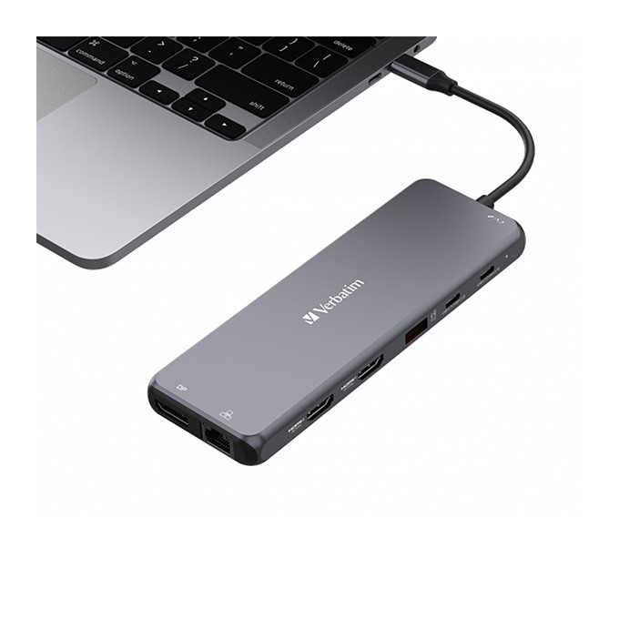 USB (3.2) hub 13-port, 32153, szary, długość przewodu 20 cm, Verbatim, 2x USB C, 6x USB A, 2x HDMI