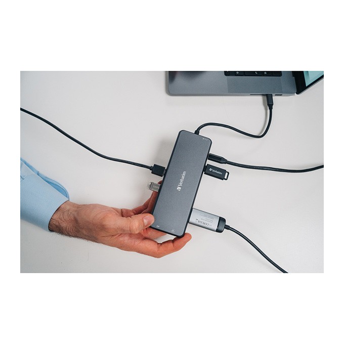 USB (3.2) hub 13-port, 32153, szary, długość przewodu 20 cm, Verbatim, 2x USB C, 6x USB A, 2x HDMI