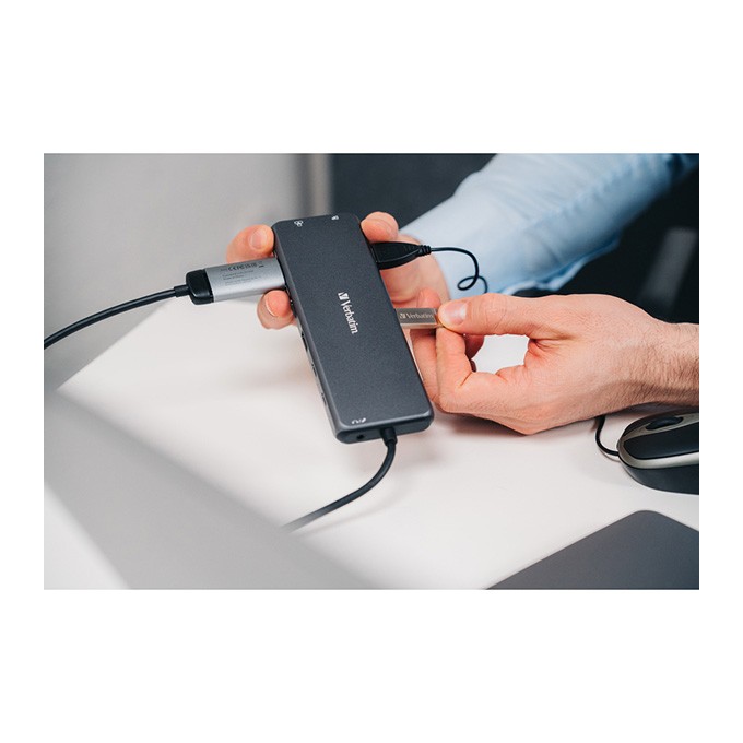 USB (3.2) hub 13-port, 32153, szary, długość przewodu 20 cm, Verbatim, 2x USB C, 6x USB A, 2x HDMI