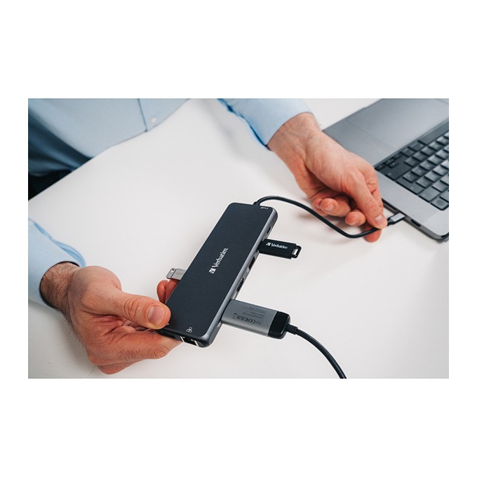 USB (3.2) hub 13-port, 32153, szary, długość przewodu 20 cm, Verbatim, 2x USB C, 6x USB A, 2x HDMI