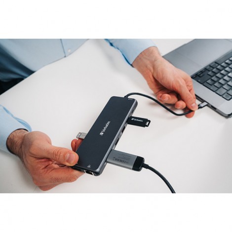 USB (3.2) hub 13-port, 32153, szary, długość przewodu 20 cm, Verbatim, 2x USB C, 6x USB A, 2x HDMI USB (3.2) hub 13-port, 32153, szary, długość przewodu 20 cm, Verbatim, 2x USB C, 6x USB A, 2x HDMI
