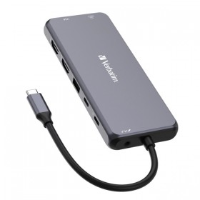USB (3.2) hub 14-port, 32154, szary, długość przewodu 15cm, Verbatim, 2x USB C, 5x USB A, 2x HDMI, czytnik SD/micro 