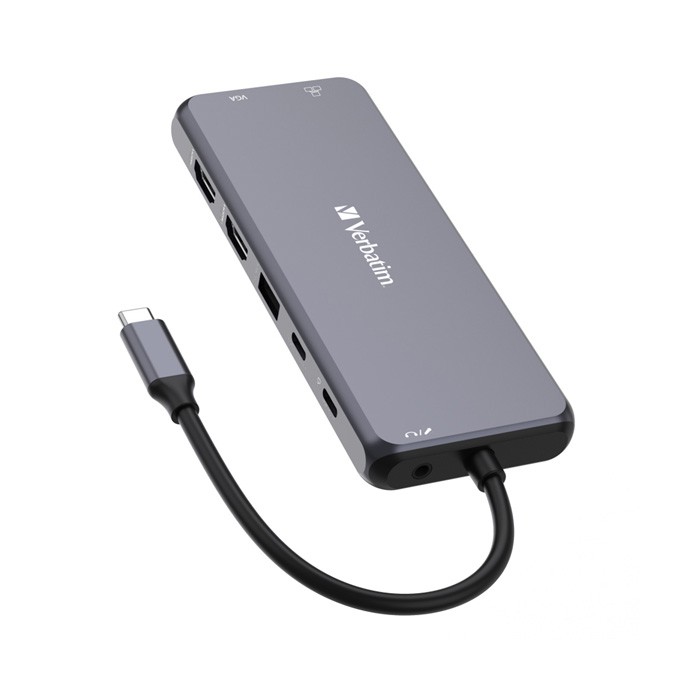 USB (3.2) hub 14-port, 32154, szary, długość przewodu 15cm, Verbatim, 2x USB C, 5x USB A, 2x HDMI, czytnik SD/micro 