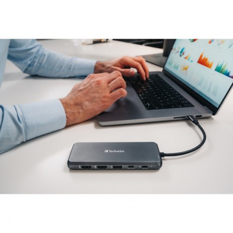 USB (3.2) hub 14-port, 32154, szary, długość przewodu 15cm, Verbatim, 2x USB C, 5x USB A, 2x HDMI, czytnik SD/micro USB (3.2) hub 14-port, 32154, szary, długość przewodu 15cm, Verbatim, 2x USB C, 5x USB A, 2x HDMI, czytnik SD/micro