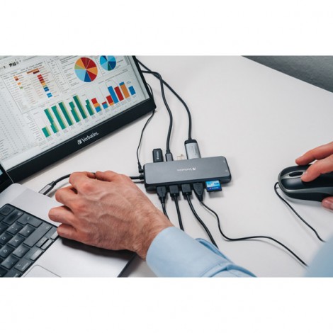 USB (3.2) hub 14-port, 32154, szary, długość przewodu 15cm, Verbatim, 2x USB C, 5x USB A, 2x HDMI, czytnik SD/micro USB (3.2) hub 14-port, 32154, szary, długość przewodu 15cm, Verbatim, 2x USB C, 5x USB A, 2x HDMI, czytnik SD/micro