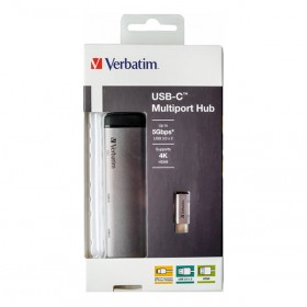 USB (3.1) hub 4-port, 49140, szara, długość przewodu 15cm, Verbatim, adapter USB C na 1x USB C, 1x USB A(3.0), 1x 