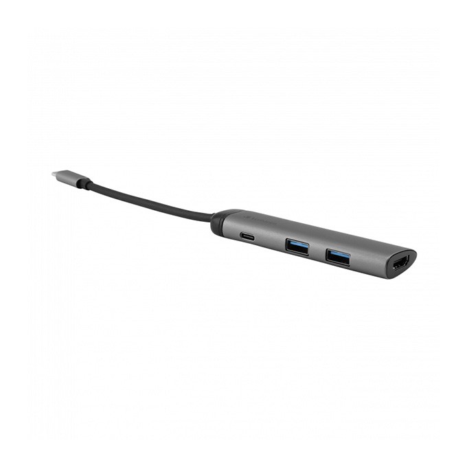 USB (3.1) hub 4-port, 49140, szara, długość przewodu 15cm, Verbatim, adapter USB C na 1x USB C, 1x USB A(3.0), 1x 
