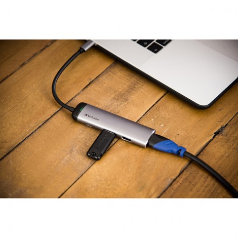 USB (3.1) hub 4-port, 49140, szara, długość przewodu 15cm, Verbatim, adapter USB C na 1x USB C, 1x USB A(3.0), 1x USB (3.1) hub 4-port, 49140, szara, długość przewodu 15cm, Verbatim, adapter USB C na 1x USB C, 1x USB A(3.0), 1x