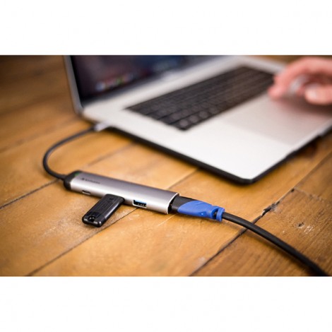USB (3.1) hub 4-port, 49140, szara, długość przewodu 15cm, Verbatim, adapter USB C na 1x USB C, 1x USB A(3.0), 1x USB (3.1) hub 4-port, 49140, szara, długość przewodu 15cm, Verbatim, adapter USB C na 1x USB C, 1x USB A(3.0), 1x