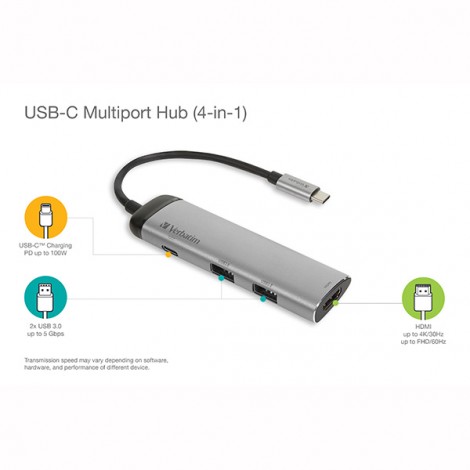 USB (3.1) hub 4-port, 49140, szara, długość przewodu 15cm, Verbatim, adapter USB C na 1x USB C, 1x USB A(3.0), 1x USB (3.1) hub 4-port, 49140, szara, długość przewodu 15cm, Verbatim, adapter USB C na 1x USB C, 1x USB A(3.0), 1x
