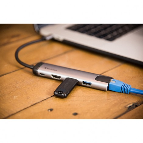 USB (3.1) hub 5-port, 49141, szara, długość przewodu 15cm, Verbatim, adapter USB C na USB C, 1x USB A, HDMI, ETHERNET USB (3.1) hub 5-port, 49141, szara, długość przewodu 15cm, Verbatim, adapter USB C na USB C, 1x USB A, HDMI, ETHERNET