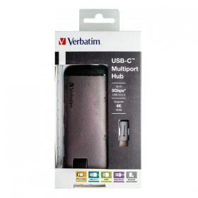 USB (3.1) hub 6-port, 49142, szara, długość przewodu 15cm, Verbatim, 1x USB C, USB A, HDMI