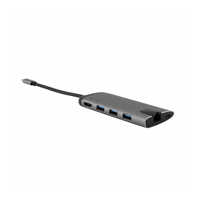 USB (3.1) hub 6-port, 49142, szara, długość przewodu 15cm, Verbatim, 1x USB C, USB A, HDMI
