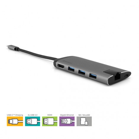 USB (3.1) hub 6-port, 49142, szara, długość przewodu 15cm, Verbatim, 1x USB C, USB A, HDMI USB (3.1) hub 6-port, 49142, szara, długość przewodu 15cm, Verbatim, 1x USB C, USB A, HDMI