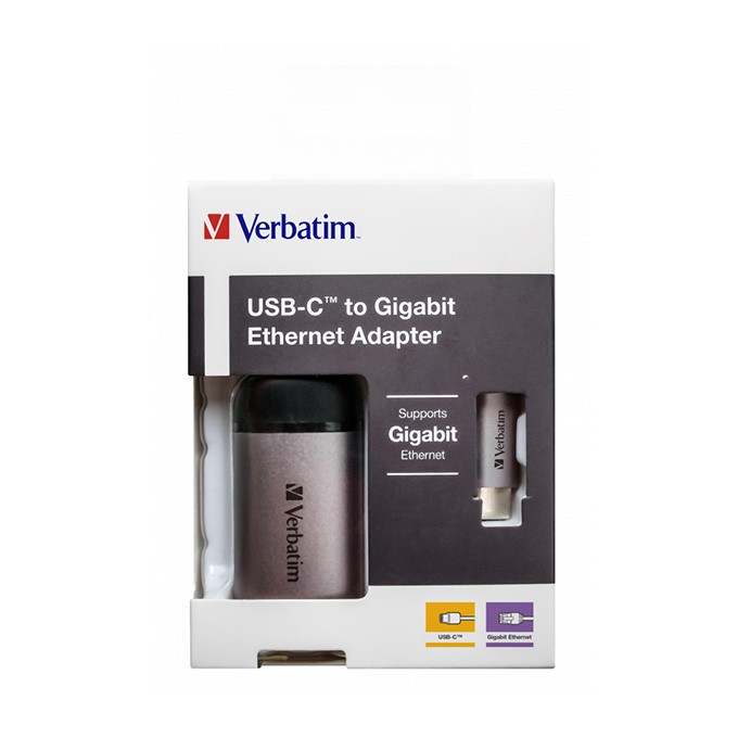 USB (3.1) hub 1-port, 49146, szara, długość przewodu 10cm, Verbatim, adapter USB C na Ethernet
