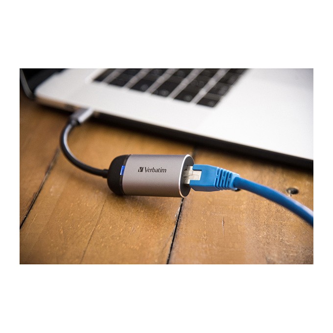 USB (3.1) hub 1-port, 49146, szara, długość przewodu 10cm, Verbatim, adapter USB C na Ethernet