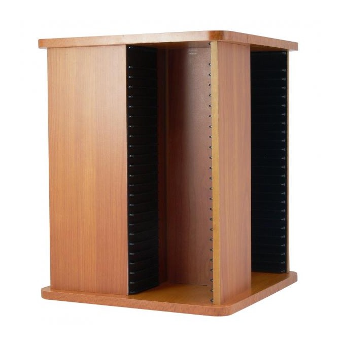 Box na 100 szt. CD, wygląd drewna, brązowy, stojak, czterorzędowy, obrotowy