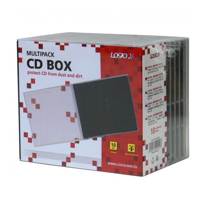 Box na 1 szt. CD, przezroczysty, czarny tray, Logo, 10,4 mm, 10-pack