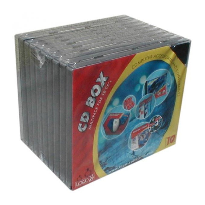 Box na 1 szt. CD, przezroczysty, czarny tray, Logo, 10,4 mm, 10-pack
