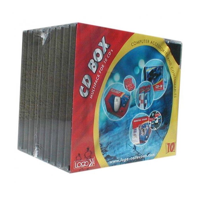 Box na 1 szt. CD, przezroczysty, czarny tray, Logo, 10,4 mm, 10-pack