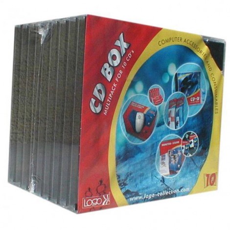 Box na 1 szt. CD, przezroczysty, czarny tray, Logo, 10,4 mm, 10-pack