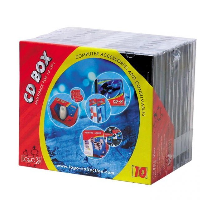 Box na 1 szt. CD, przezroczysty, czarny tray, Logo, 10,4 mm, 10-pack