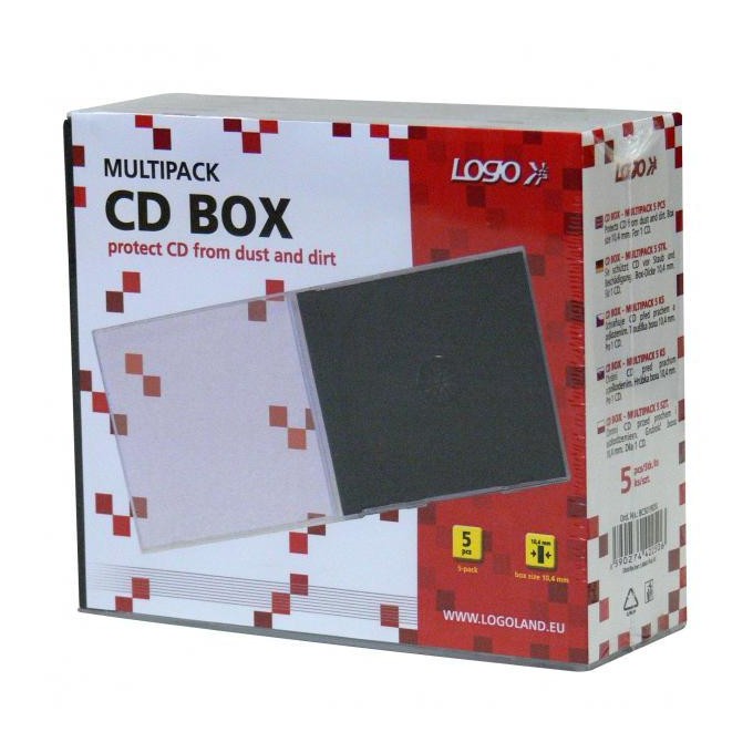 Box na 1 szt. CD, przezroczysty, czarny tray, Logo, 10,4 mm, 5-pack