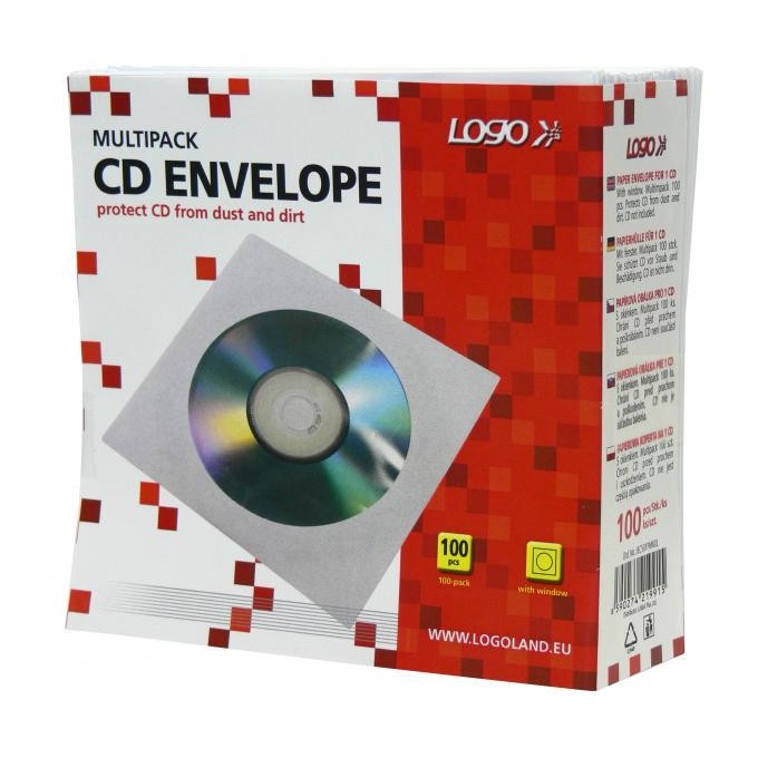 Koperta na 1 szt. CD, papier, biała, z okienkiem, Logo, 100-pack