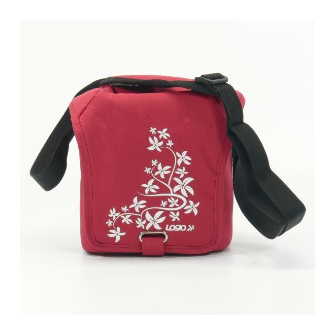 Torba na kamerę, polyester, czerwona, Flower, rzep, 17x18x10 z paskiem na ramię, Logo