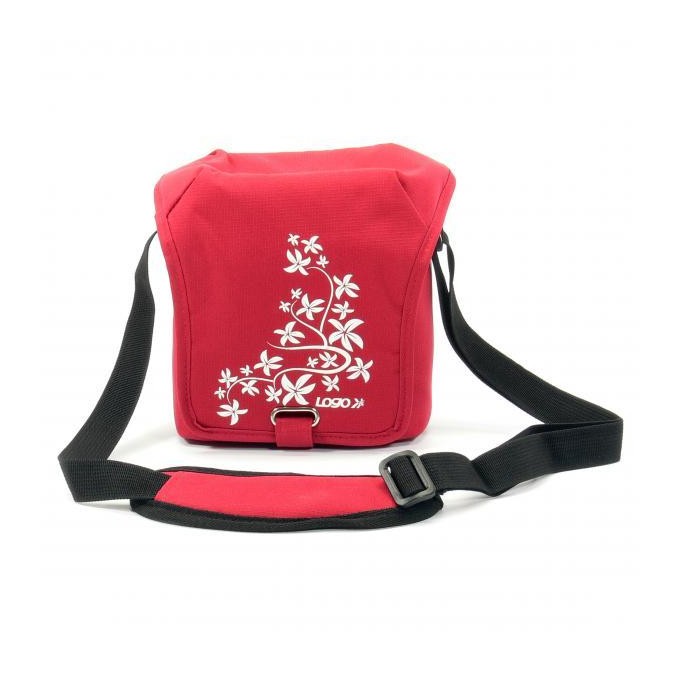 Torba na kamerę, polyester, czerwona, Flower, rzep, 17x18x10 z paskiem na ramię, Logo