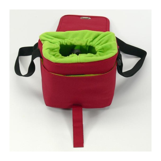 Torba na kamerę, polyester, czerwona, Flower, rzep, 17x18x10 z paskiem na ramię, Logo