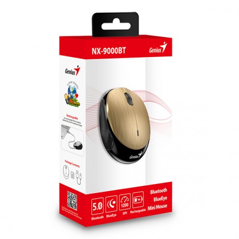 Mysz przewodowa, Genius NX-9000BT, złota, optyczna, 1200DPI, EOL