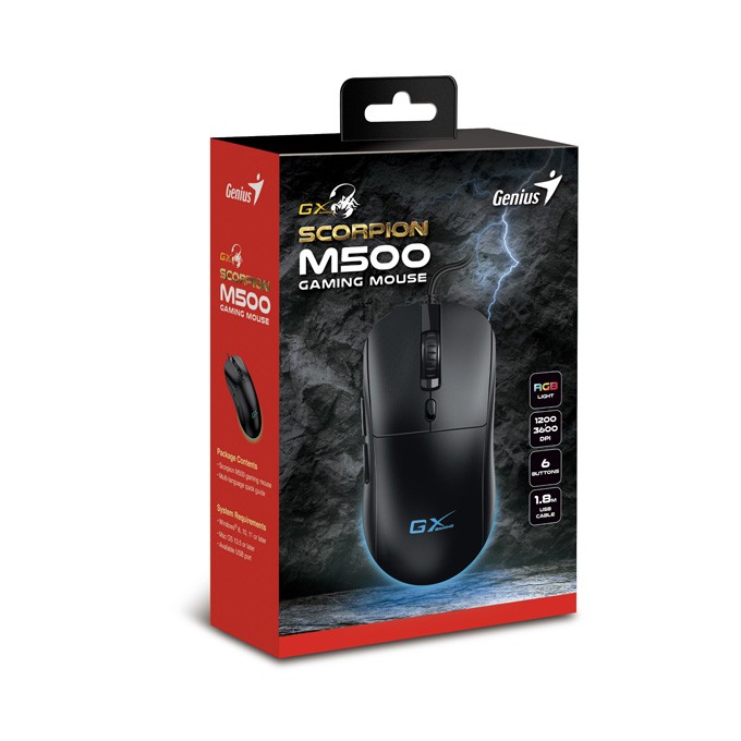 Mysz przewodowa, Genius GX Gaming Scorpion M500, czarna, optyczna, 3600DPI