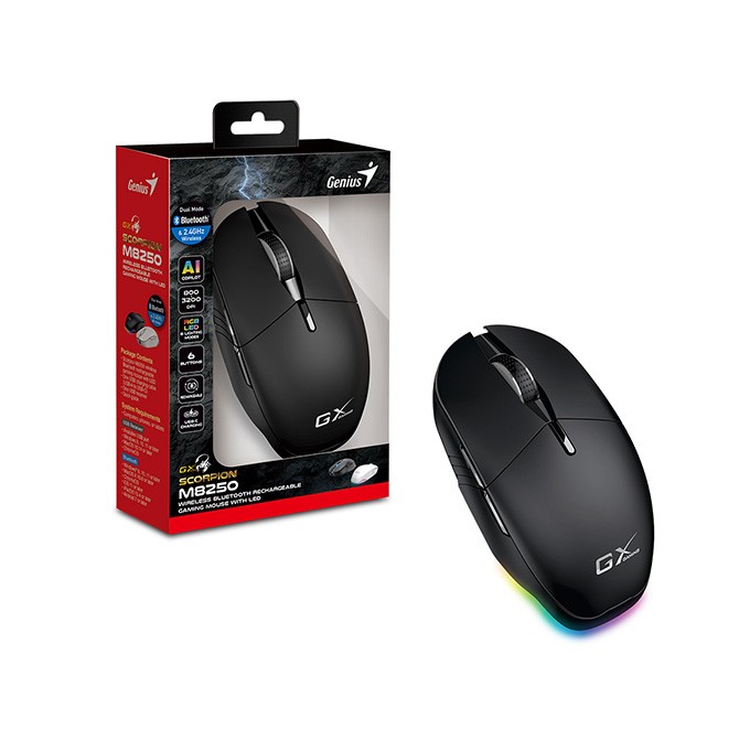 Mysz bezprzewodowa, Genius GX GAMING Scorpion M8250 AI, czarna, optyczna, 3200DPI