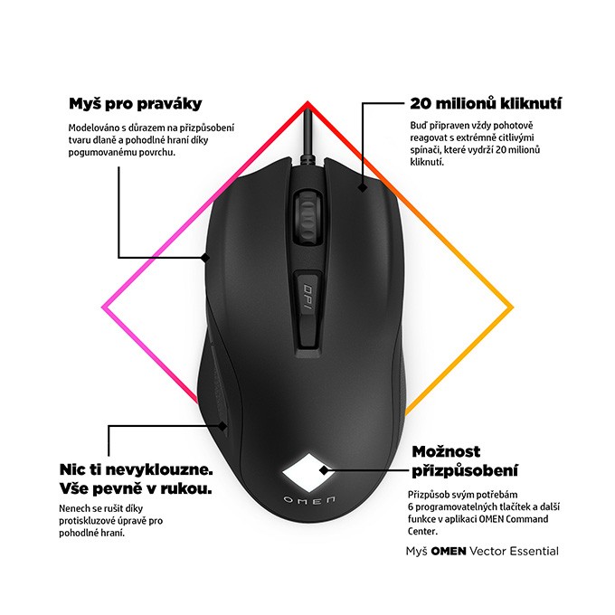 Mysz przewodowa, HP OMEN Vector Essential, czarna, optyczny, 7200DPI