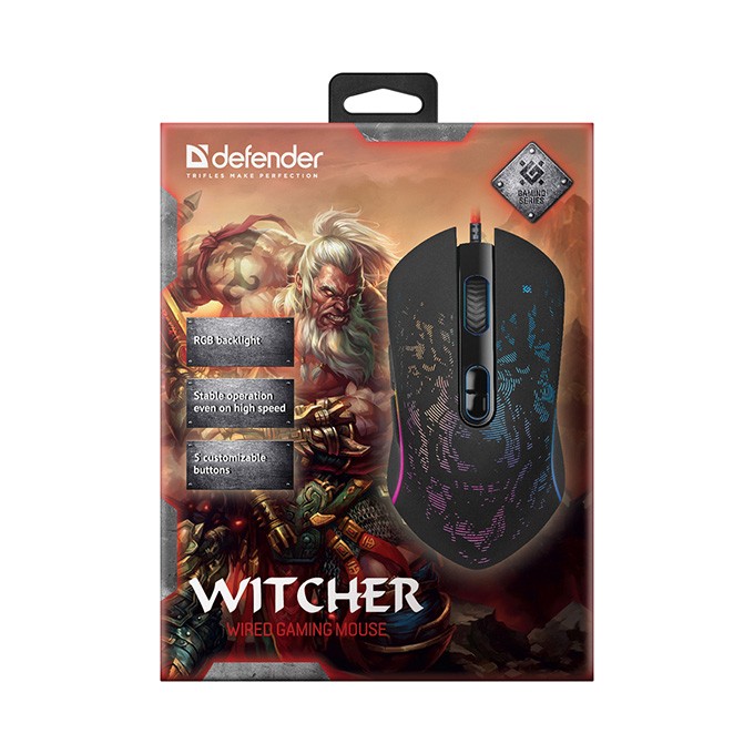 Mysz przewodowa, Defender Witcher GM-990, czarna, optyczna, 3200DPI