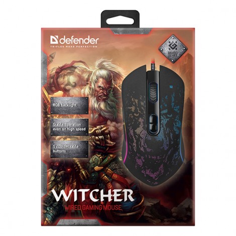 Mysz przewodowa, Defender Witcher GM-990, czarna, optyczna, 3200DPI