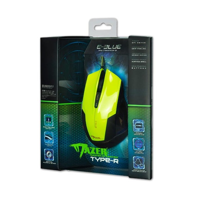 Mysz przewodowa, E-blue Mazer R, zielona, optyczna, 2400DPI, EOL