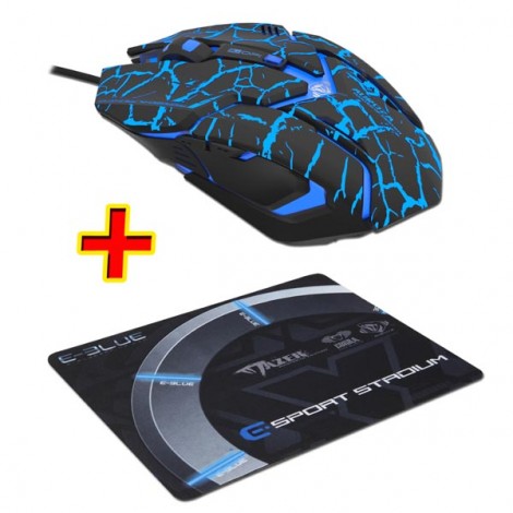 Mysz przewodowa USB, E-blue Auroza Gaming, czarna, optyczna, 4000DPI, e-box